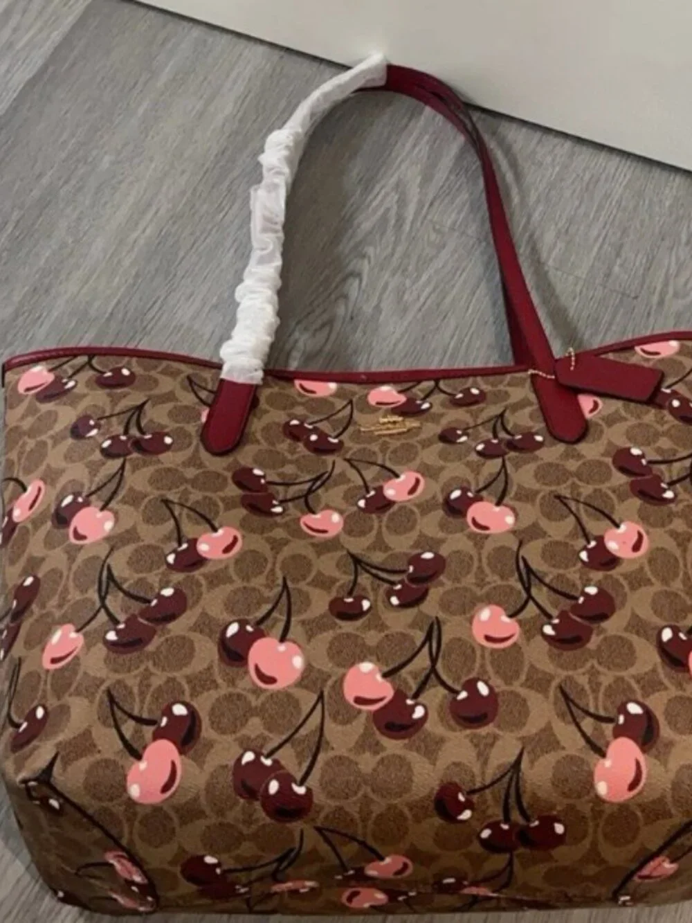 COACH Gallery Tote Bag in Signature Canvas with Cherry Print - Picture 4 of 8